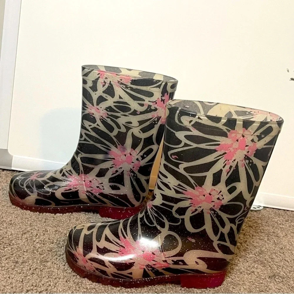 Firebugs By Mia Girl Purple Floral Rain Boots Size 13